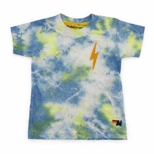 Aviator Nation Kids Blue Lime Green Tie Dye Lightning Bolt T-Shirt Size 2 Excell